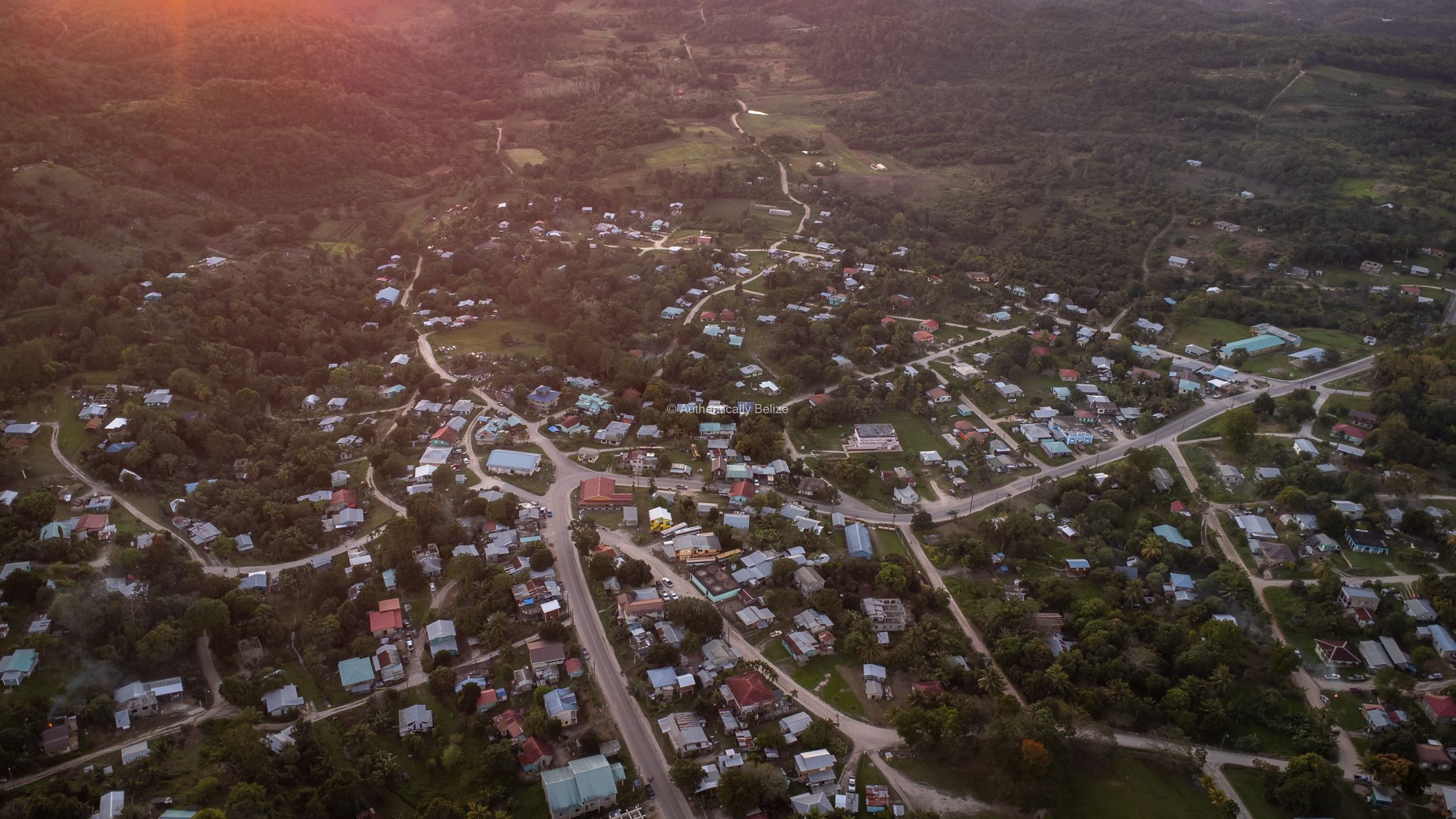 San Antonio Village Drone Shot With Sunset.