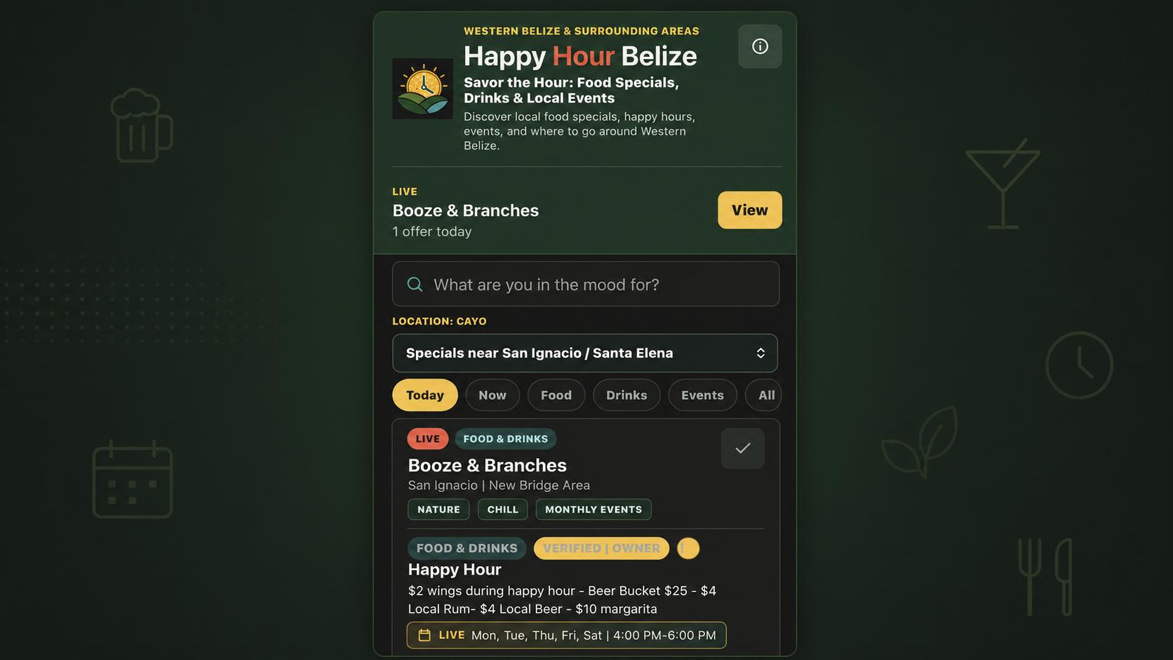 Happy Hour Belize app screenshot
